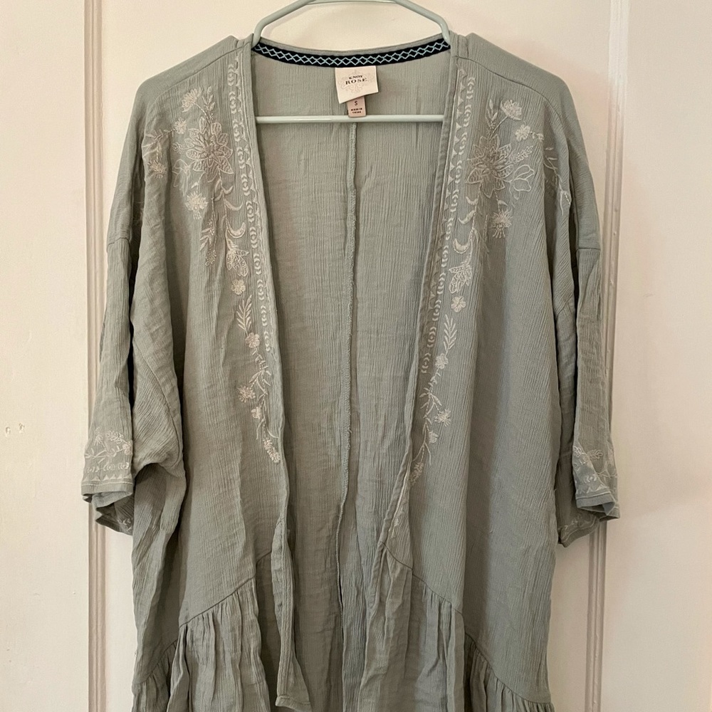 Mint kimono with embroidery